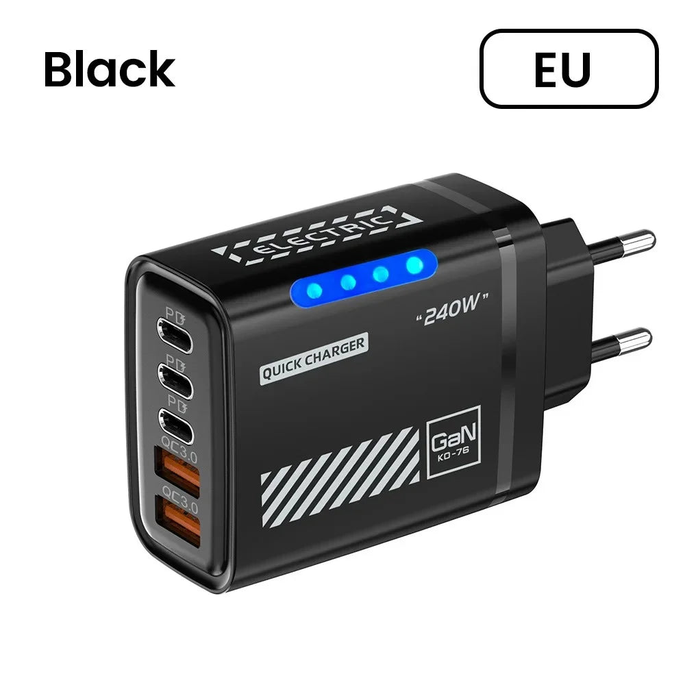 5in1 240W Type C Fast Charger US/EU Plug Desktop USB Charger Wall Adapter PD Quick Charge 3.0 USB C Phone Charging Head Adapter