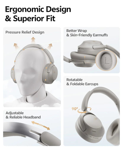 QCY Wireless Bluetooth 6.0 BH25H3SA Headphone 3D Spatial Audio Earphone -56dB Adaptive ANC 53mm Driver Foldable Over Ear Headset