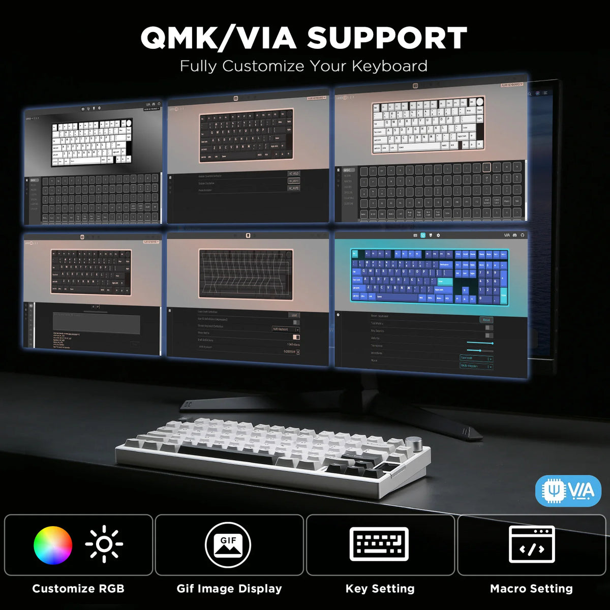 YUNZII AL80 Silver Wireless Mechanical Keyboard, Full Aluminum CNC Custom QMK/VIA Gaming Keyboard, LCD Display Hot Swap Keyboard