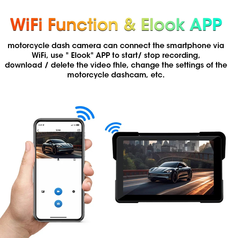 Jansite 5/7 inch Carplay Motorcycle DVR Navigation GPS Wireless CarPlay Android Auto IPX7 Display Screen Portable Moto Monitor