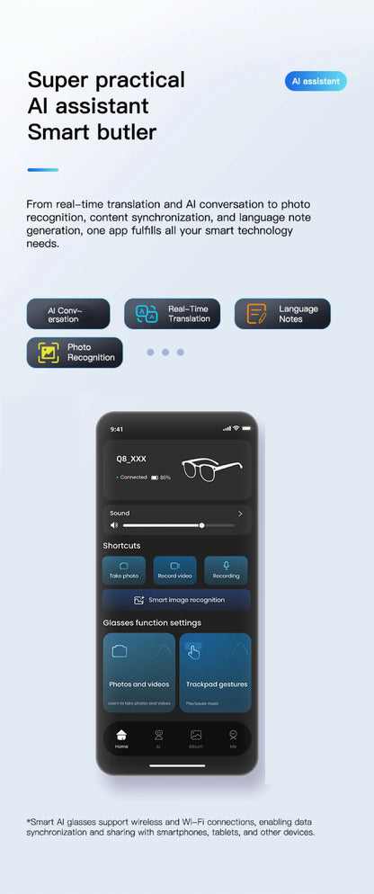 AI Shooting Smart Glasses Blue Tooth Call Automatic Color Changing Lenses Real Time Translation Music 4K Camera Men Women