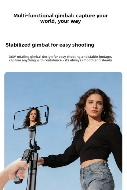AI Face Tracking Selfie Stick Gimbal Stabilizer, Bluetooth Extendable Phone Tripod with 4-Axis Anti-Shake, Fill Light, Smart Aut