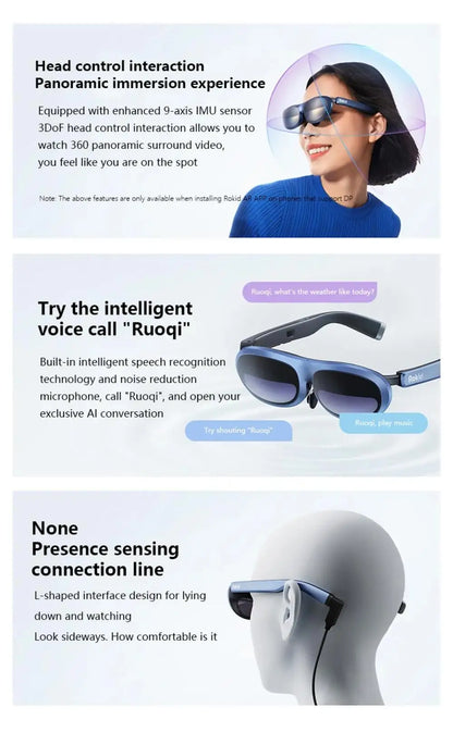 Rokid Max AR 3D Smart Glasses Station Overseas Global Version Micro OLED 215' Max Screen FoV Viewing For Video Games