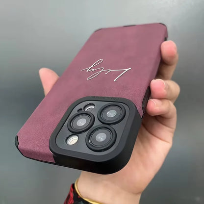 Personalized Customized  DIY Name Phone Case For iPhone 17 16 15 14 13 Pro Max Plus Stylish Faux Leather Shockproof Phone Case