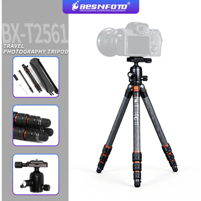 BESnfoto BX-T2561 Carbon Fiber Camera Tripod, Ball Head with Phone Holder & Carry Bag, Professional Travel Photo Tripod