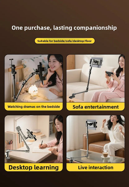 All-metal cantilever lazy overhead phone holder for desktop live streaming, bedside adjustable tablet for iPad bracket