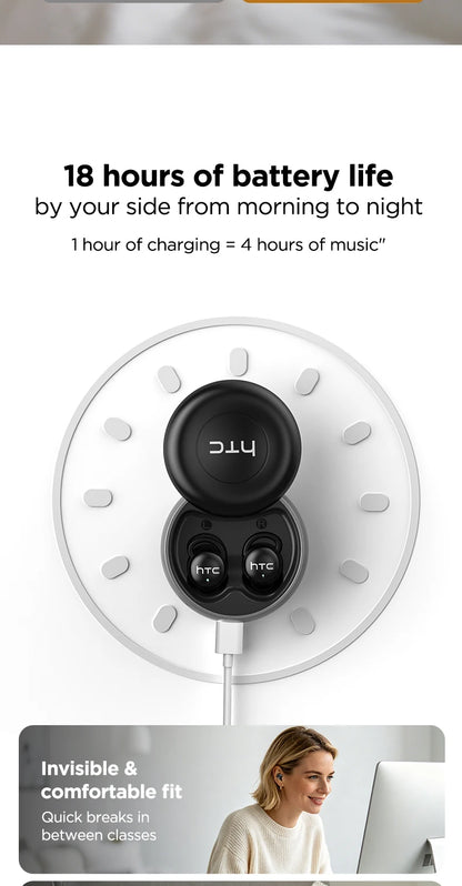 HTC NE91 Wireless Bluetooth Earbuds Noise Cancelling Headphones for Office Nap Work Break Comfortable Lightweight Sleep Earbuds
