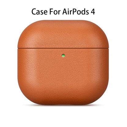 Genuine Leather Case for AirPods 4 Luxury Real Skin Protective Cover for AirPods 4 Black Brown Coffee Color