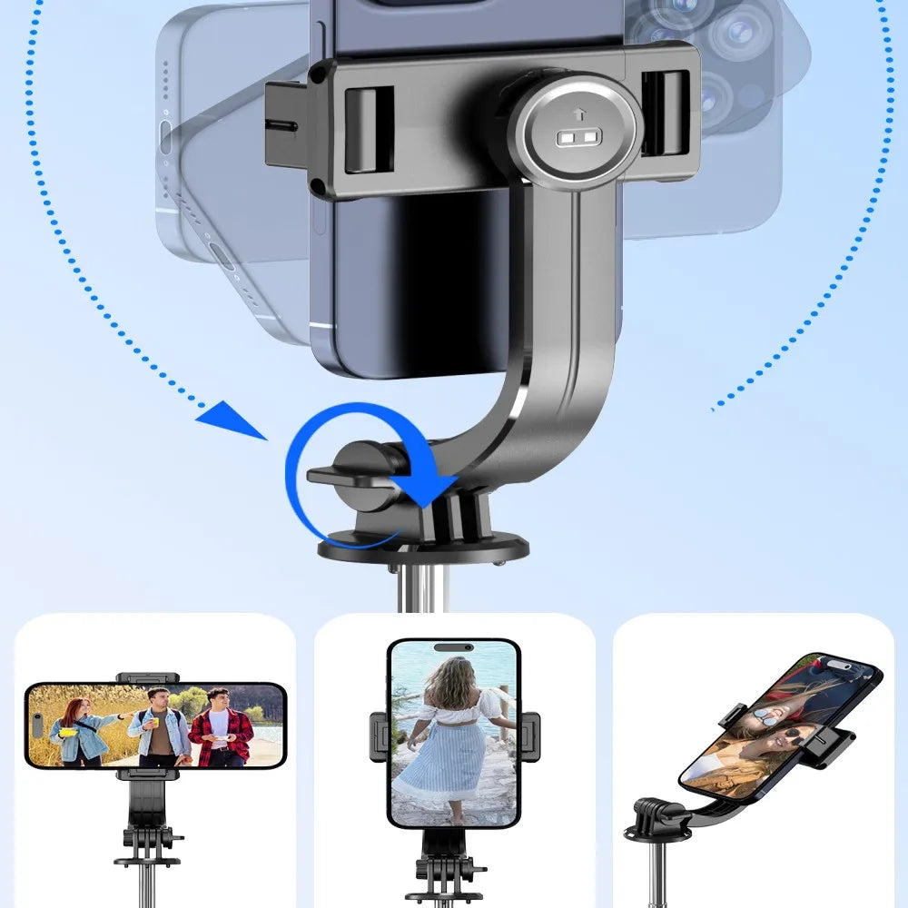 FANGTUOSI Selfie Stick Tripod with Bluetooth Remote, 6-Section Extendable Pole, 360° Rotation, Fill Light Option, for Phone Vlog