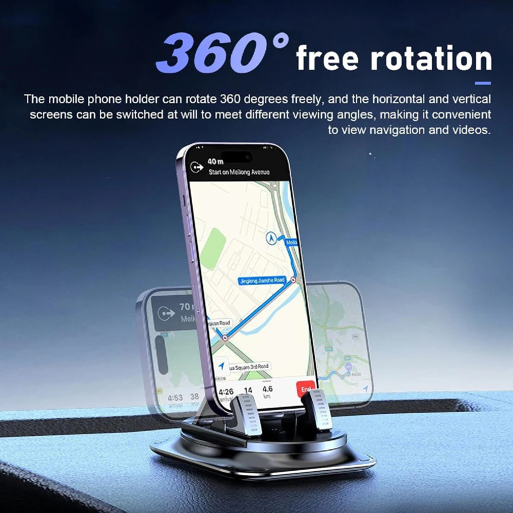 One-Hand Operated Dash Phone Clip, Shockproof 360° Rotatable Holder for Car, Perfect Angle Adjustable for Landscape & Portrait