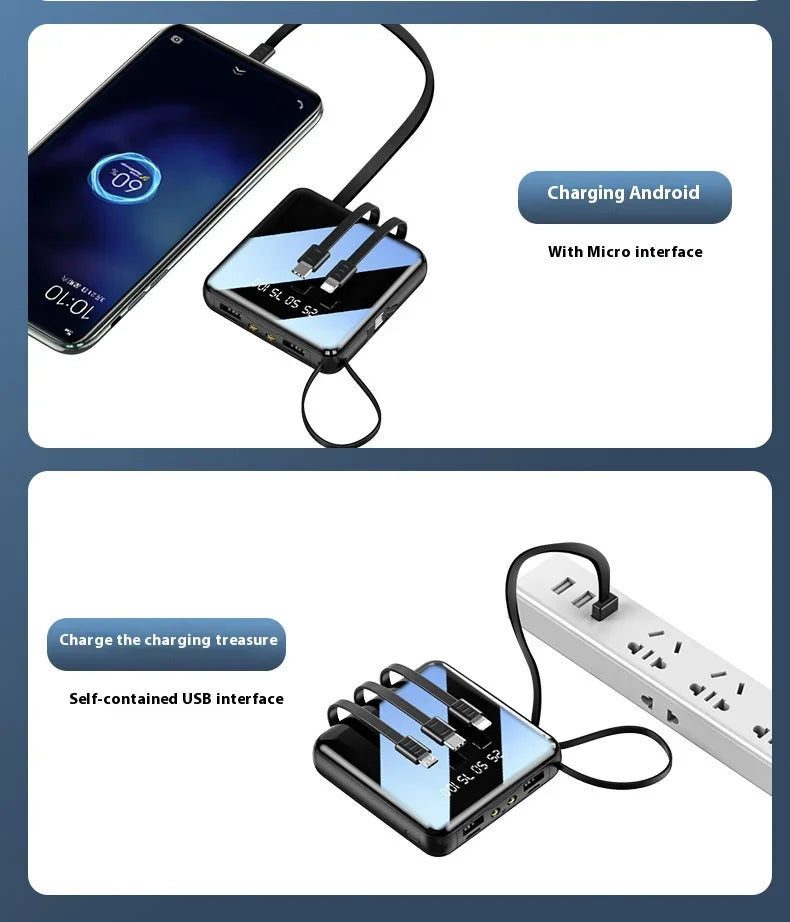 PowerBank 200000mAh Large Capacity with 4 Cables Fast Charging Portable Battery Charger for IPhone16 15 14 Samsung Xiaomi