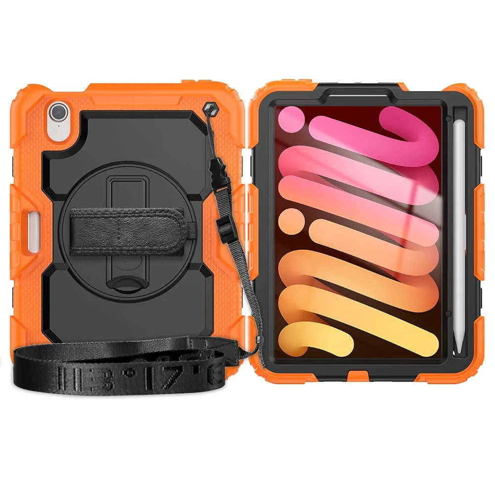 Case for iPad Mini 7 (A17 Pro)2024/ Mini 6 8.3'' with Screen Protector Pencil Holder [360 Rotating Hand Strap] &Stand Shockproof