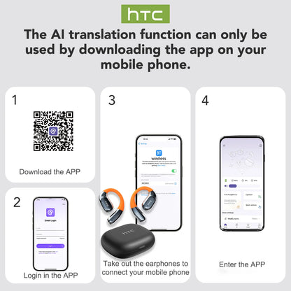 HTC NE12 Bluetooth Earphones AI Translator Earbuds OWS Sport Headphones  HD Call Wireless Headphones Glowing Earhook Longlife