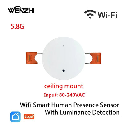 Wifi/ZigBee3.0 5.8/2.4G MmWave Human Presence Motion Sensor With Luminance/Distance Detection Tuya Smart Life Home Automation