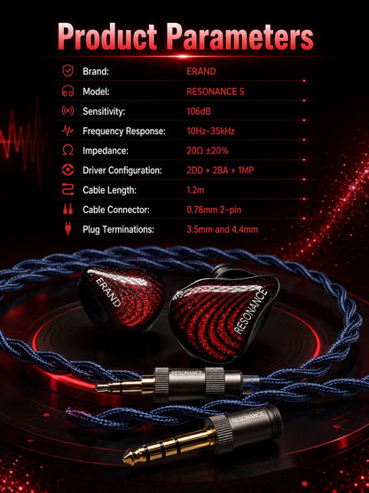 ERAND RESONANCE 5 2DD+2BA+1MP Hybrid IEMs HIFI In-ear Wired Earphones 5-driver 5-tube 5-way Monitor Headphones Earbuds