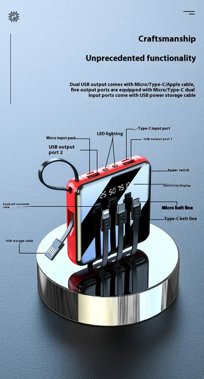 PowerBank 200000mAh Large Capacity with 4 Cables Fast Charging Portable Battery Charger for IPhone16 15 14 Samsung Xiaomi
