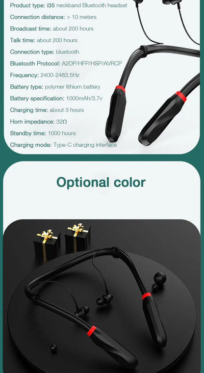 EARDECO 200 Hour Playback Bluetooth Headphone Bass Wireless Headphones Neckband Earphone with Mic Sport Music Headset Stereo