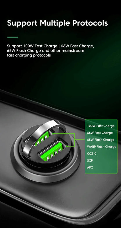 200W Dual USB Car Charger Fast Charging Pull Ring Car Phone Charger Adapter For iPhone Samsung Huawei Xiaomi Cigarette Lighter