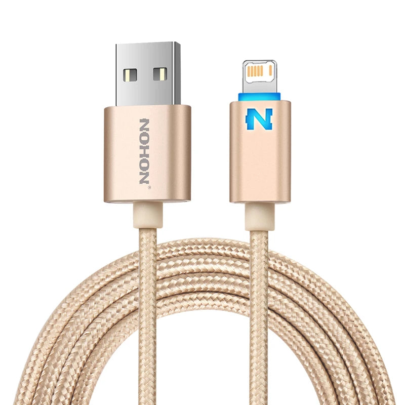 Smart Led Light Fast Charging USB Braided Cable For iPhone 11 12 13 Mini 14 Pro Max X XR XS Max 6S 7 8 Plus USB-A Data Cable 1m