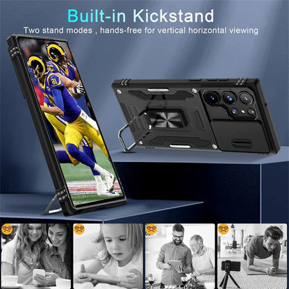 Rotating Ring Stand Slide Camera Lens Military Grade Armor Case For Samsung Galaxy S26 S25 S24 S23 S22 S21 Ultra Plus FE Cover
