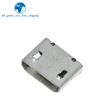 TZT 10pcs/100PCS Micro USB 5pin Female Usb Socket Flat mouth four legs socket mini usb connector