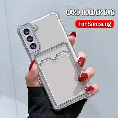 Thick Shockproof Card Bag Wallet Clear Phone Case For Samsung S26 S25 S24 Ultra S20 S21 S22 S23 Fe S 24 Plus 5G Soft Cover Cases