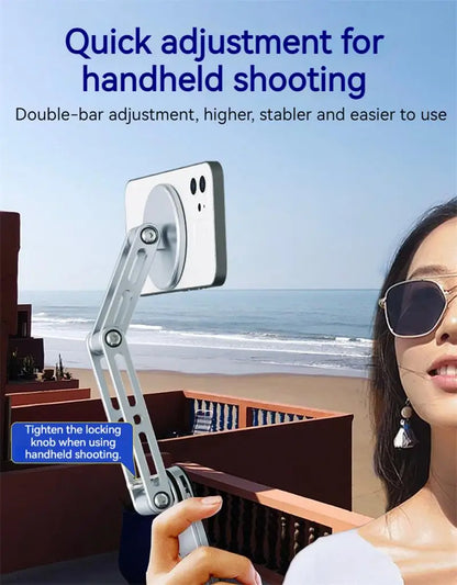 2-in-1 Alloy Magnetic Phone Stand, Foldable 360 Rotation, Handheld & Desktop Dual Use, Universal Compatible with Phone & Tablet