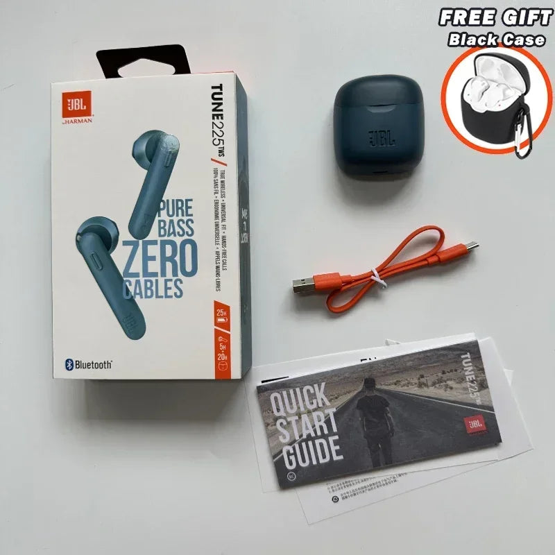 Original JBL Tune 225TWS True Wireless Bluetooth Earbud Headphones Stereo Earbuds Bass Sound Headset T225 TWS with Free cover