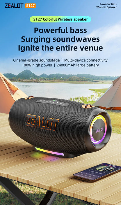 ZEALOT S127100W Powerful subwoofer Portable wireless speaker,24000mAh Battery,RGB Light,Great for Gift-Giving Birthday/Christmas