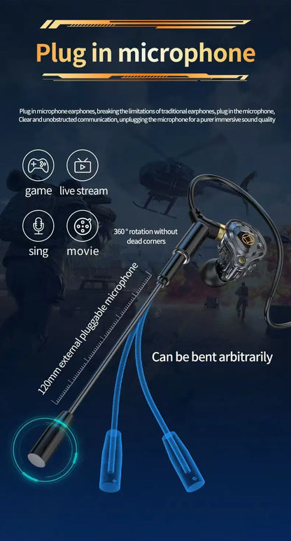 KCKZ Dual Microphone Type-C Phone USB Computer Delta Gaming Earphones Wired Dual Plug Earphones