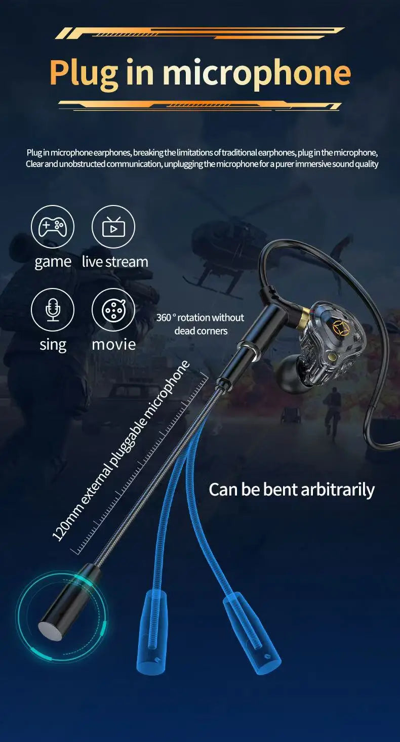 KCKZ Dual Microphone Type-C Phone USB Computer Delta Gaming Earphones Wired Dual Plug Earphones