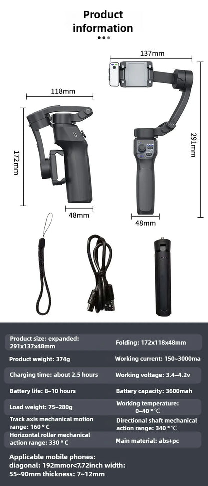 Mobile gimbal stabilizer ,Phone Stabilizer for Video Recording with Face/Object Tracking,3-Axis Gimbal for Android,iPhone