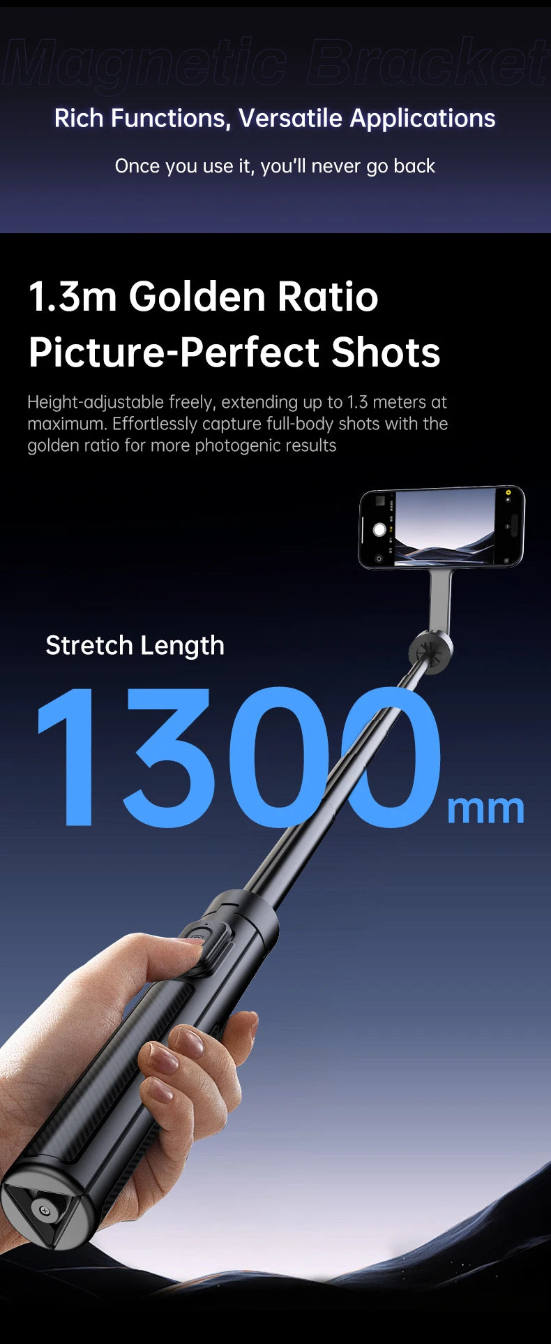 T18 Magnetic Phone Tripod Wireless Phone Grip Selfie Stick Desktop Tripod