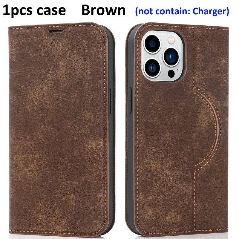 For Magsafe Wallet Leather Flip Case For iPhone 12 13 14 15 16 Pro Max mini Magnetic Wireless Charging Book Folio Cover