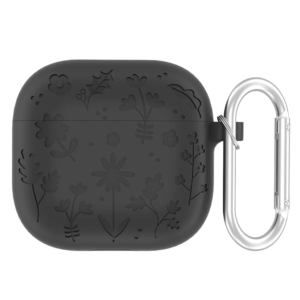 2025 New Flora Engraved Case for AirPods 4 Cover Shock-Proof Protective Silicone flower with Keychain for Apple Airpods 4 Case