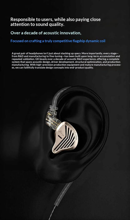 Genuine GK KUNTEN PRO HiFi In Ear Earphones Second Generation Dynamic Driver Long Stroke Bass Wired Headset For Music Audiophile