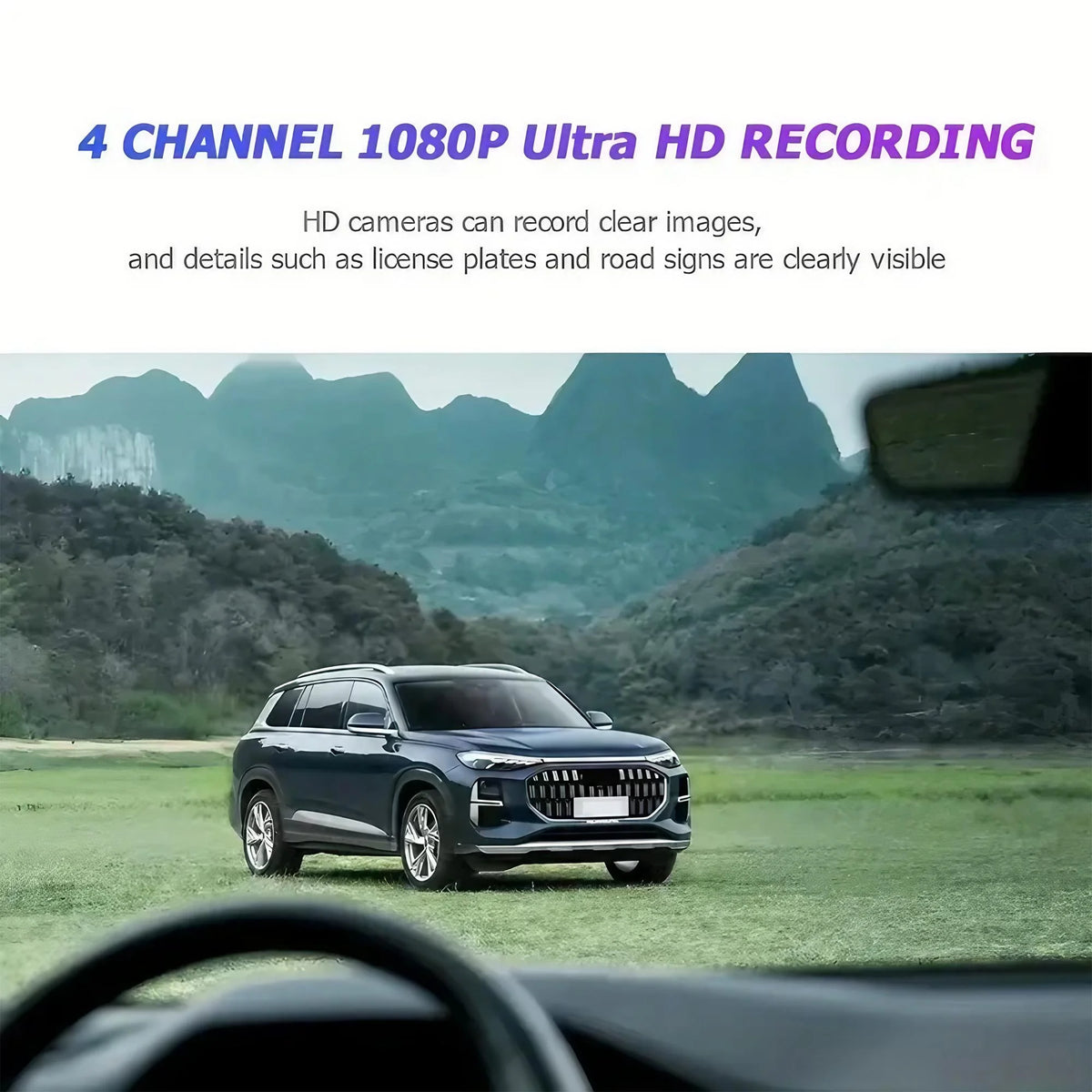 4 Lens Dash Cam 1080P Full HD 360 Degree View Car DVR 3.16 Inch IPS Screen Night Vision G Sensor Loop Recording Parking Monitor Wide Angle Laptop Connection Dashboard Camera for Complete Interior Exterior Safety Professional