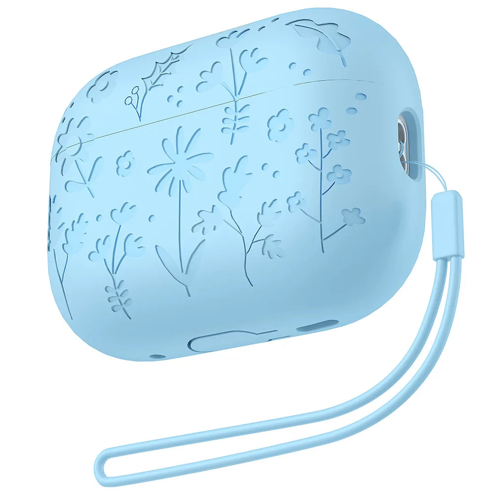 2025 New Flora Engraved Case for AirPods 4 Cover Shock-Proof Protective Silicone flower with Keychain for Apple Airpods 4 Case