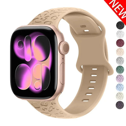 Engraved Strap For Apple Watch Band ultra 49mm 41mm-44-42mm 46mm Sport Silicone Leopard bracelet iWatch Series 11 10 9 8 7 se 6