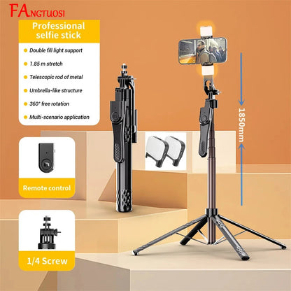 FANGTUOSI Long 185cm 360 Rotation Stabilizer, Selfie Stick Tripod for Smartphone Camera With Bluetooth Shutter for Live Video