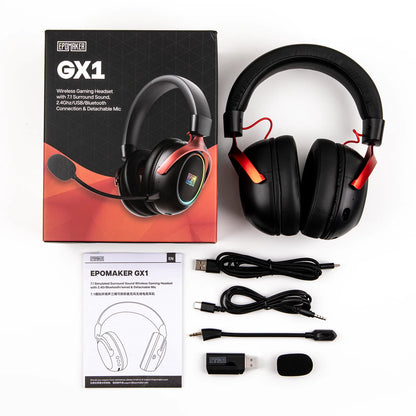 EPOMAKER GX1 Tri-mode Wireless Gaming Headset with 7.1 Surround Sound & ENC Noise Canceling Mic for PS4/PS5/Switch/PC/Mac/FPS