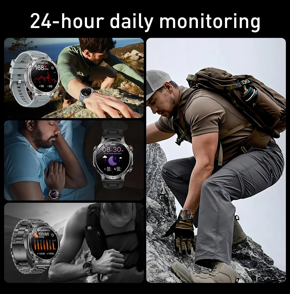 LIGE New 1400mAh Battery Smart Watch Men BT Call Waterproof Heart Rate Monitor Flashlight & SOS Red Light Sports Smartwatch Men