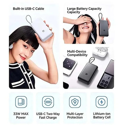 Xiaomi 20000mAh 33W Two-Way Fast Charging Power Bank with Built-in USB-C Cable Portable External Battery for iPhone Samsung