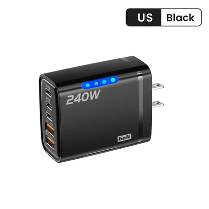 240W USB C Phone Charger Fast Charging Wall Adapters 100W 6A 3 In 1 USB-A to 3 ×Type-C Data Cables For iPhone 15 Samsung Xiaomi