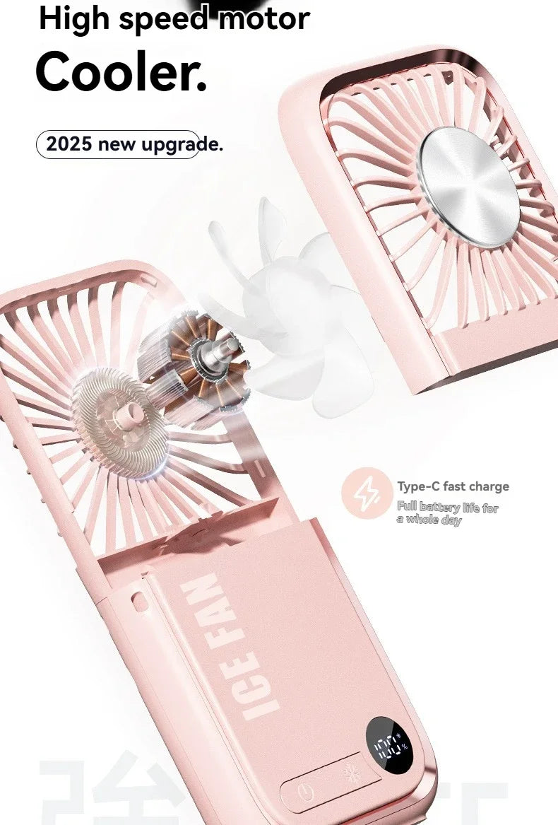 Summer Portable Ultra-thin Neck Small Fan F30 USB Charging Semiconductor Refrigeration Infinity Handheld Icing Fan