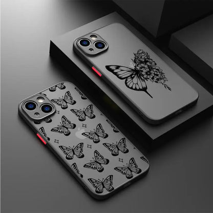 Butterfly Printed Case for Apple iPhone 15 11 14 13 12 Pro 7 XR X XS Max 8 Plus 6 6S SE 2022 15Pro Black Matte Phone Funda