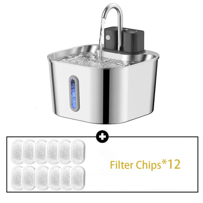 2L Wireless Smart Pet Fountain Stainless Steel Cat Dog Water Dispenser Motion Sensor Rechargeable Auto Drink Bowl( No 5V 1A Plug