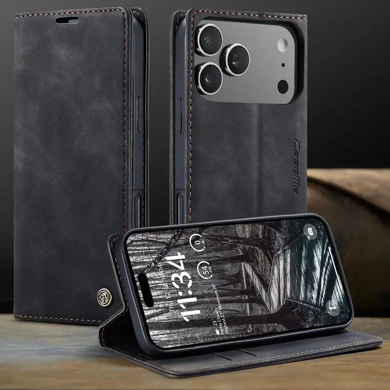Leather Case For iPhone 17 16 15 14 13 12 11 18 Pro Max Air 16E X XR XS Max SE 2020 6 6s 7 8 Plus Luxury Magnetic Phone Cover