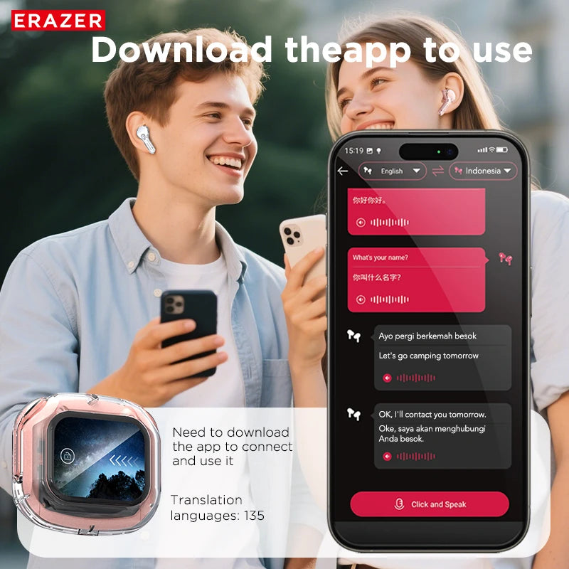 Low Latency Earphones ERAZER XP16 Wireless Earbuds AI Translation High-definition LCD Display For Music Sports Gaming Office