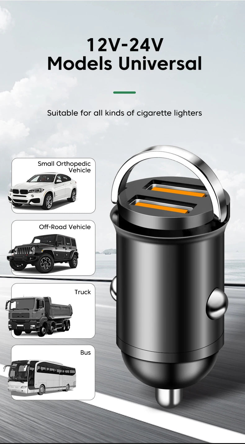 200W Dual USB Car Charger Pull Ring Fast Charging Car Phone Charger Adapter For Xiaomi Samsung Mini Car Charger